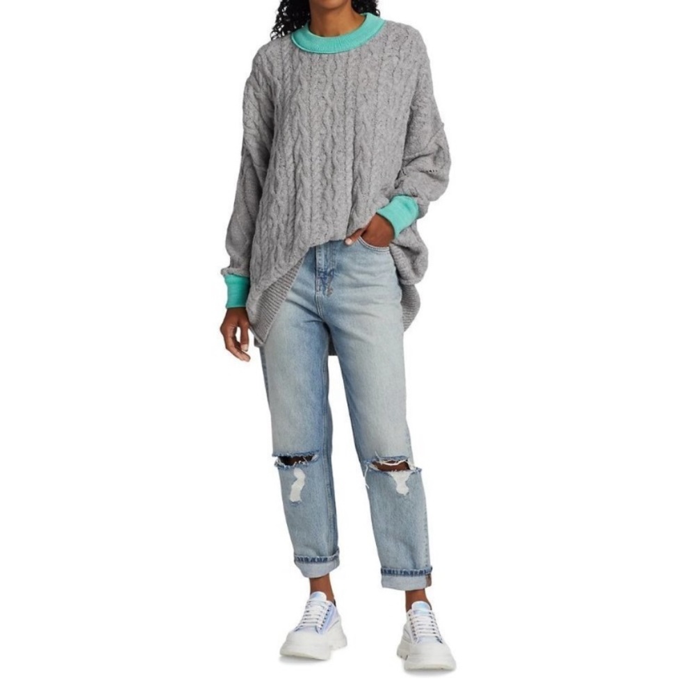 NWT Free People Nordstrom Olympia Women’s XS Gray Teal Oversized Tunic Sweater - Picture 3 of 9